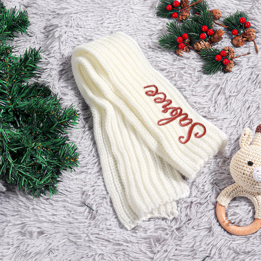 Personalized Embroidery Handmade Knitted Kid Scarf | HSKid68