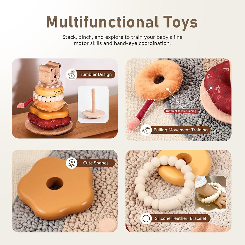 Personalized Wooden Lion Stacking Tower Exercises Toys | CWToy161