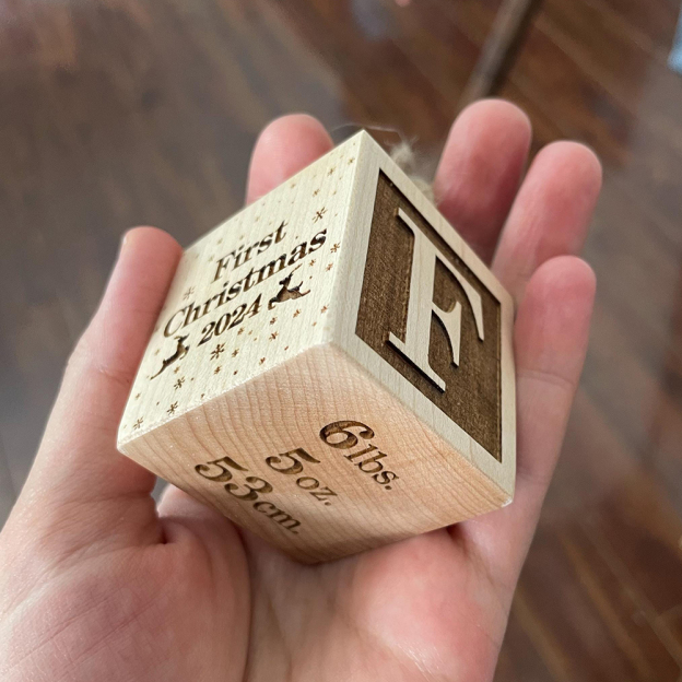 Personalized Wooden Baby First Christmas Block Ornament | MCGift200
