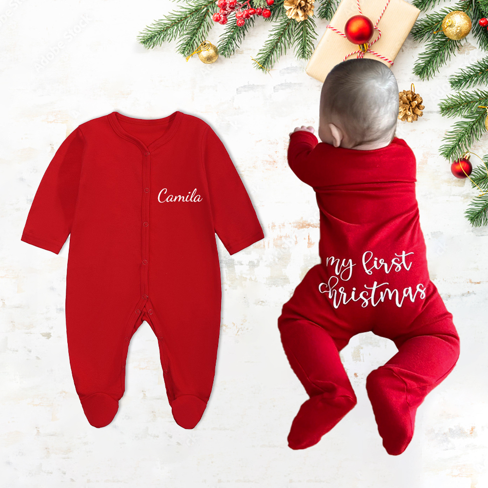 Personalized Baby First Christmas Cozy Soft Long Sleeve Romper | MCGift90