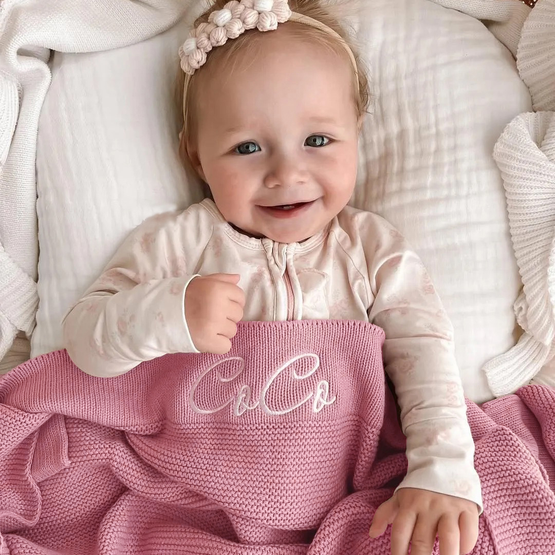 Personalized Embroidered Knit Blanket for Comfort & Unique | CWBaby30