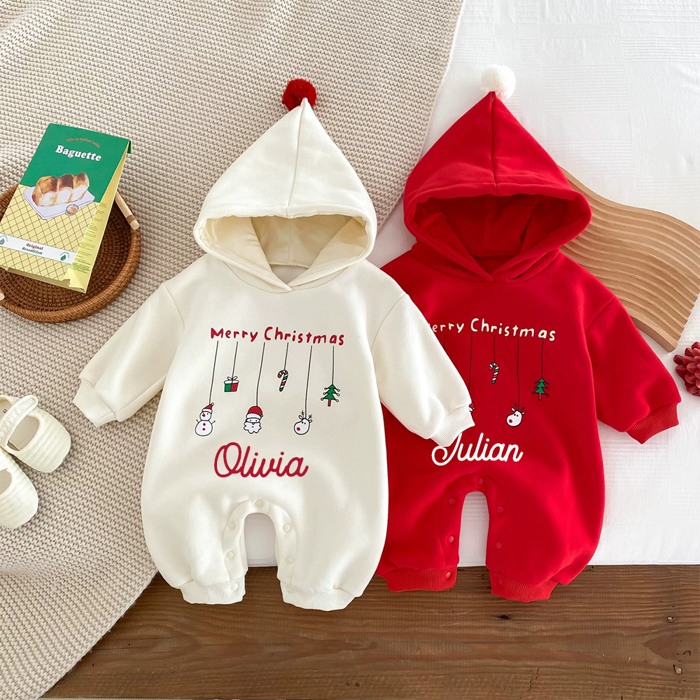 Personalized Baby First Christmas Warm Hoodie Romper | CWBaby330