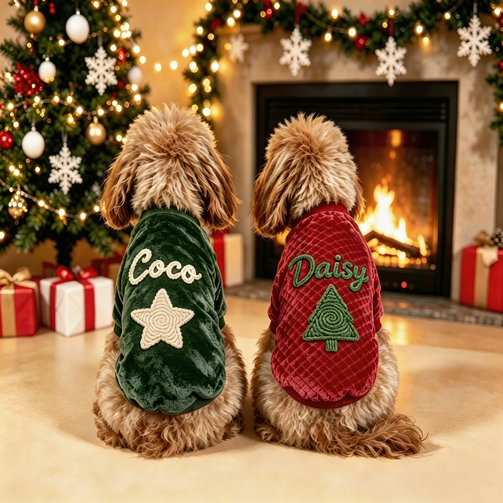 Personalized Hand Embroidered Christmas Pet Fleece Thermal Outfit | BKPet579
