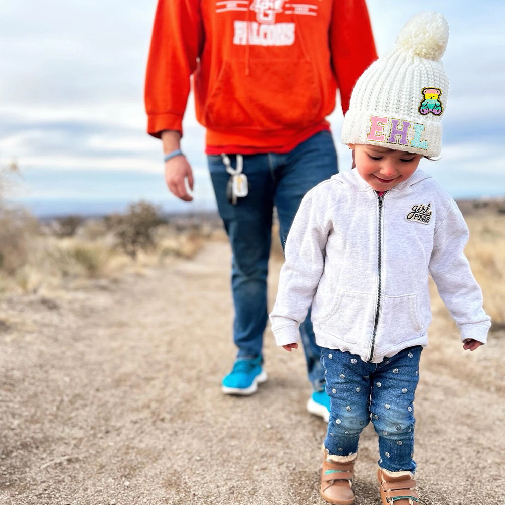Personalized Lovely Chenille Patch Pom Pom Beanie| HSKid52