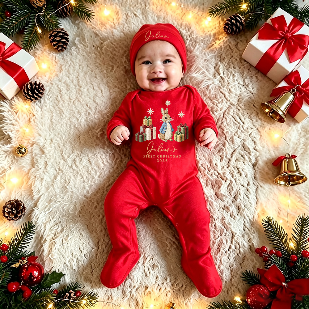 Personalized Baby First Christmas Romper & Hat Set | MCGift381