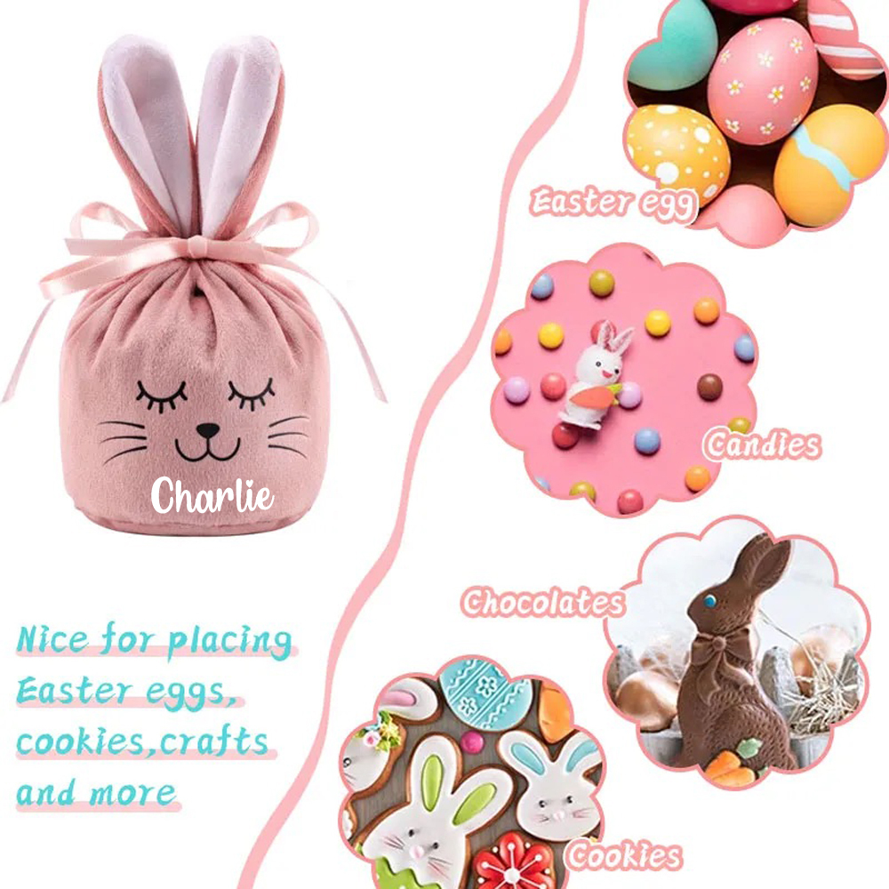 Personalized Easter Smiley Bunny Velvet Basket | CWEaster92