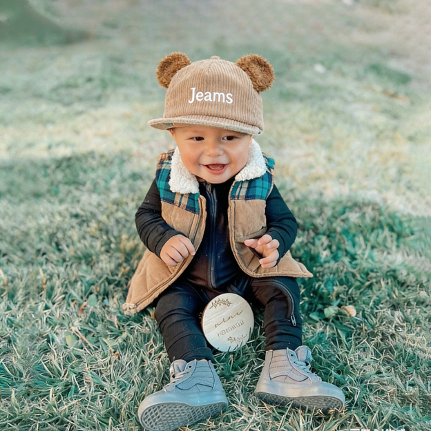 Personalized Embroidered Corduroy Bear Ears Baby Baseball Cap | HSKid84