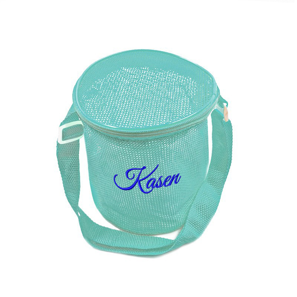 Personalized Embroidery Seashell Zipper Mesh Beach Bucket | CWBeach114