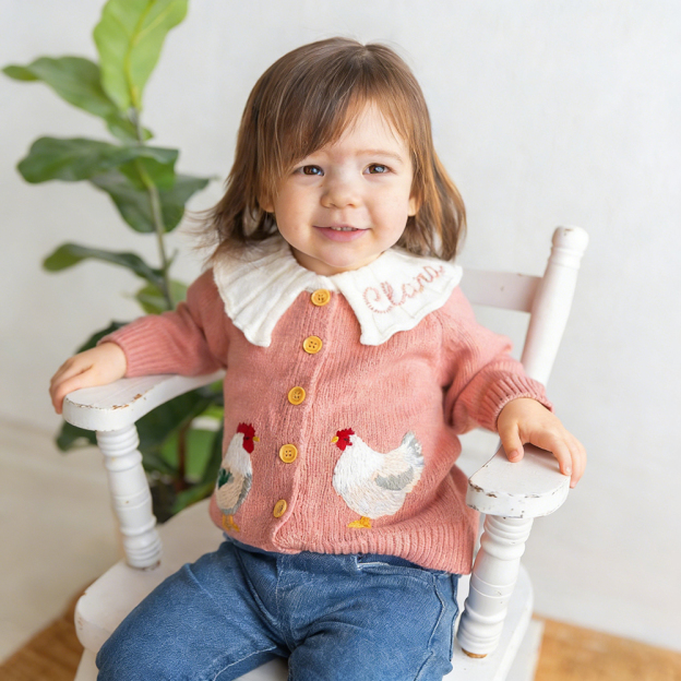 Personalized Embroidered Chicken Cardigan Sweater | CWBaby467