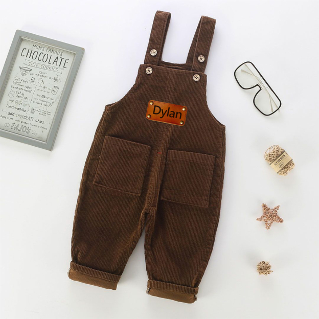 Personalized Leather Patch Corduroy Baby Suspenders Overalls | CWBaby468