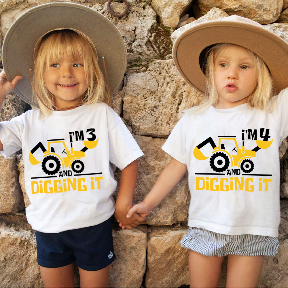 Personalized Digging It Construction Birthday T-Shirt | inBirth22