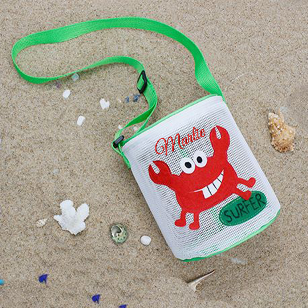 Personalized Embroidery Ocean Seashell Zipper Mesh Beach Bucket | CWBeach115