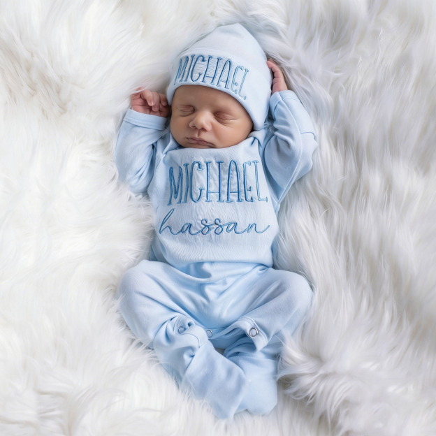Personalized Embroidery Baby Coming Home Romper and Hat Set | CWBaby472