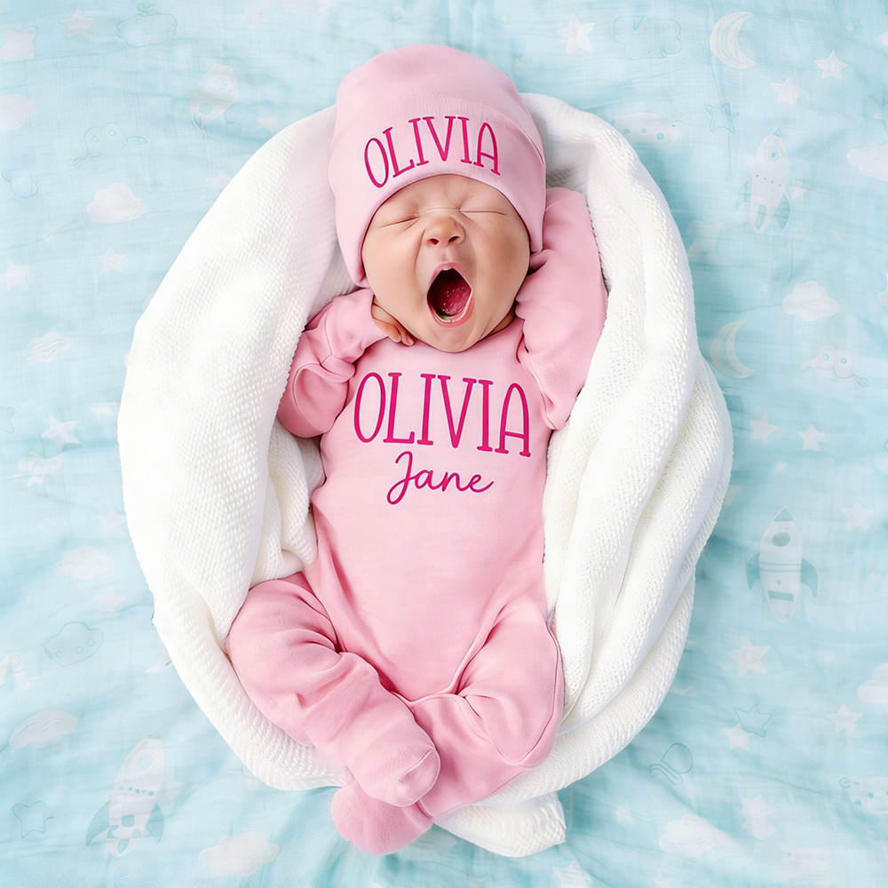 Personalized Baby Coming Home Romper and Hat Set | CWBaby473