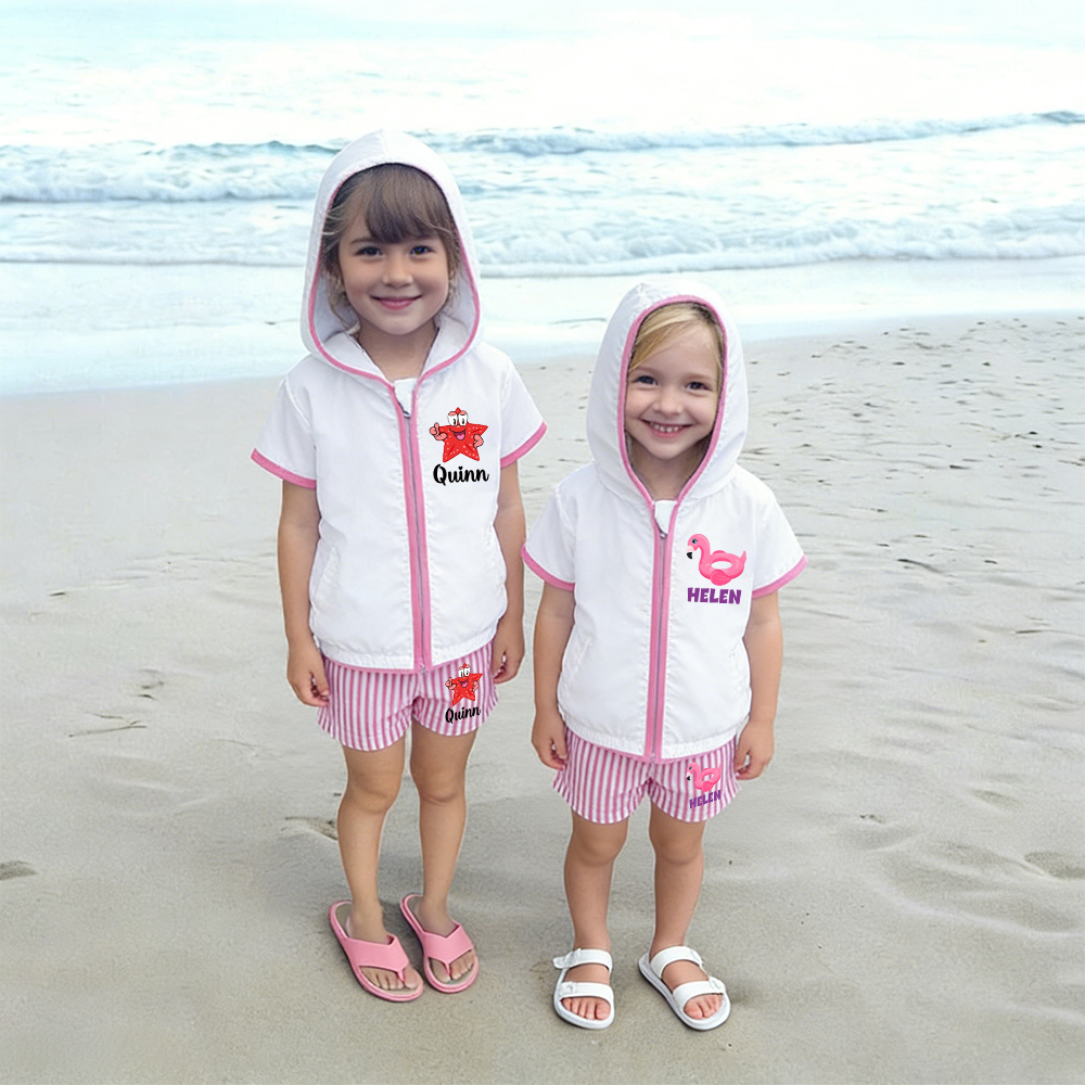 Personalized Kid Swim Cover up Hooded Robe Zippered Outfit | CWBaby45901