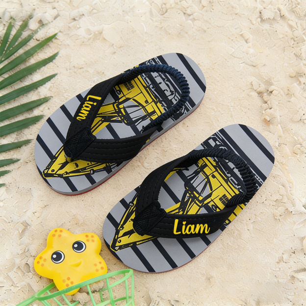Personalized Kid summer Beach Flip Flops with Elastic Heel Strap | CWBaby474