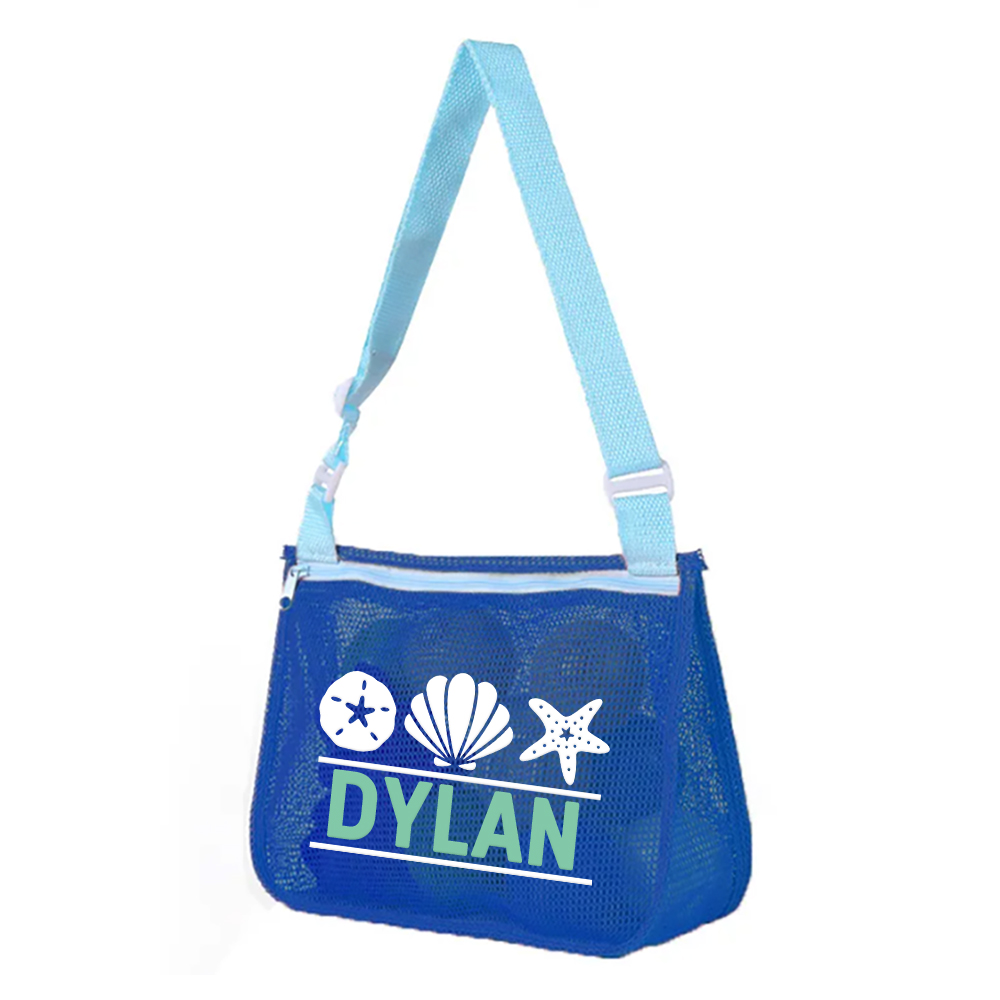 Personalized Seashell Zipper Mesh Beach Bag | CWBeach0102