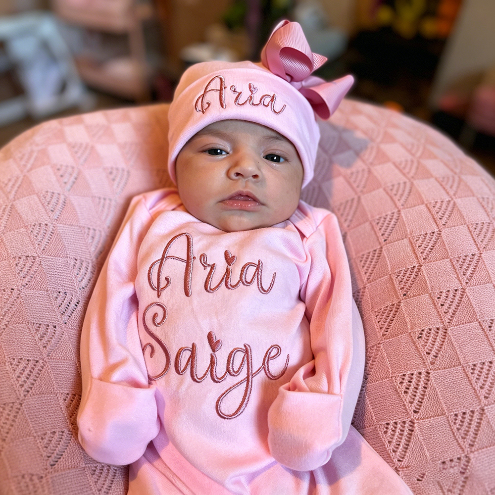 Personalized Embroidery Baby Girl Coming Home Romper and Hat Set | CWBaby488