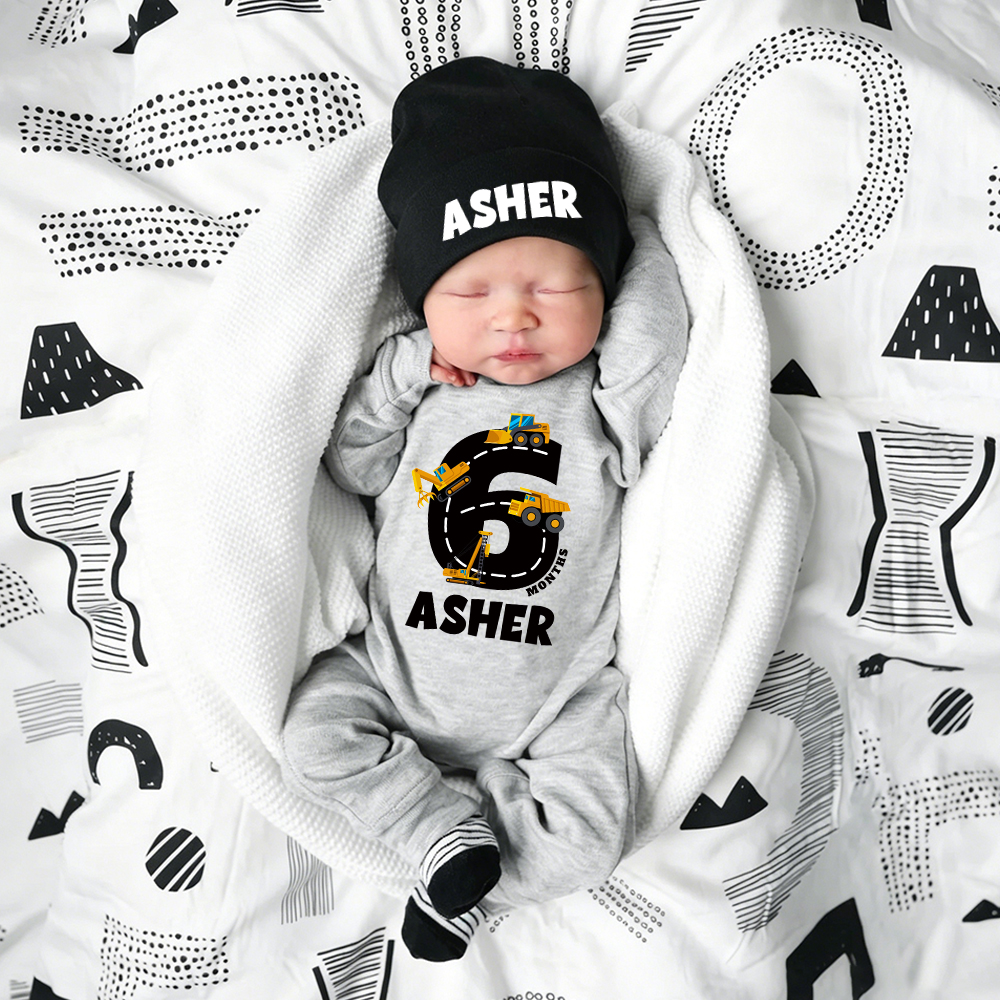 Personalized Baby Transportation Vehicle Romper With Hat Set | CWBaby497