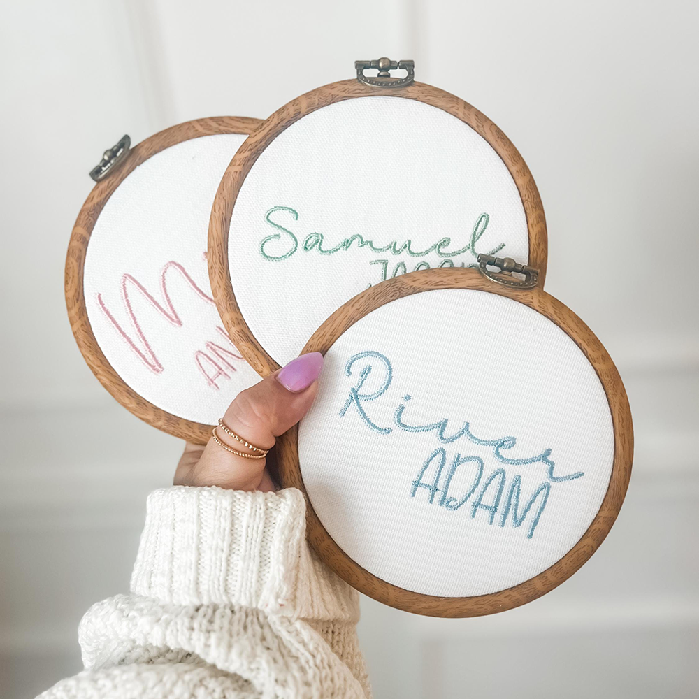 Personalized Hand Embroidery Baby Name Announcement Sign | CWBaby500