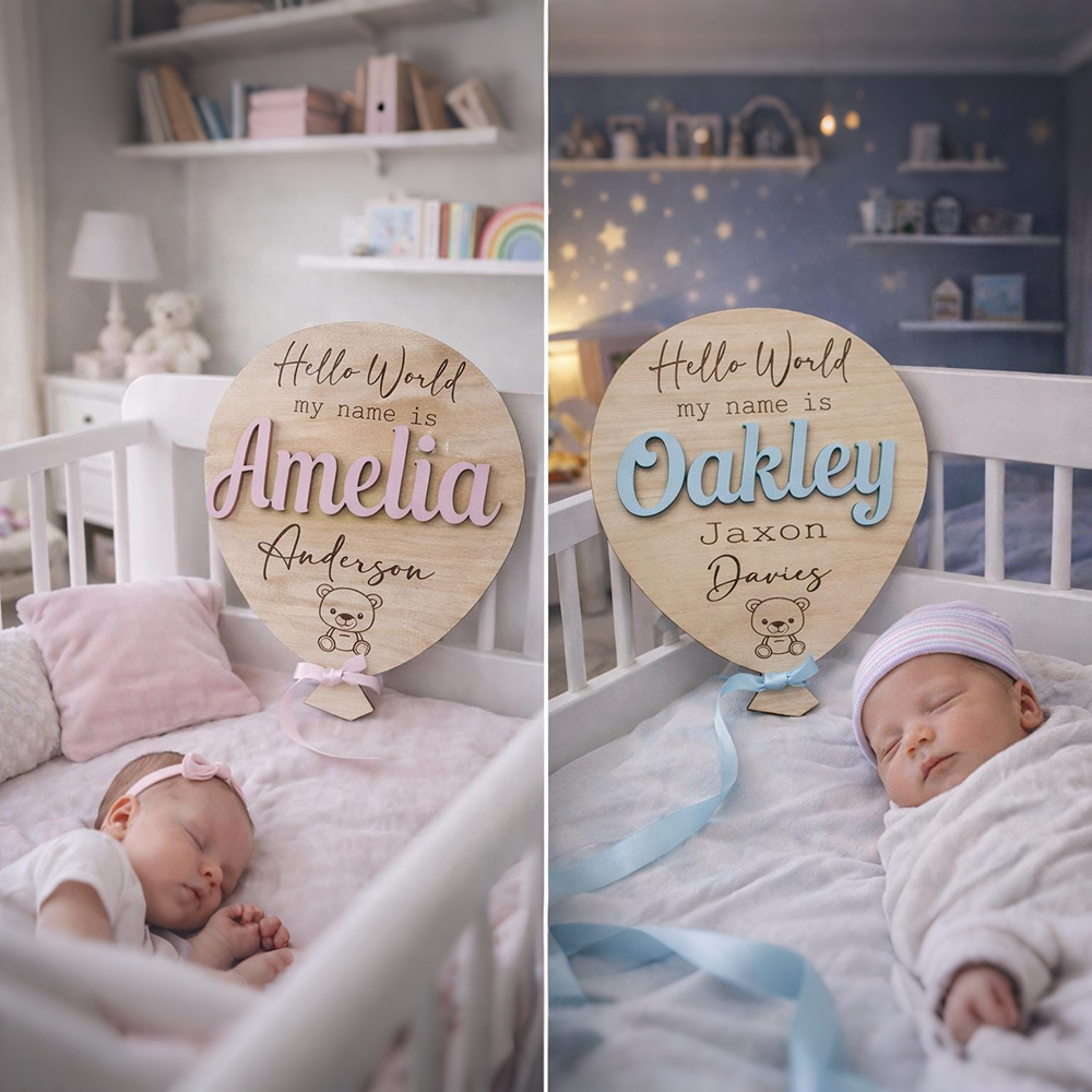 Personalized Baby Hello World Announcement Balloon Plaque | CWBaby501