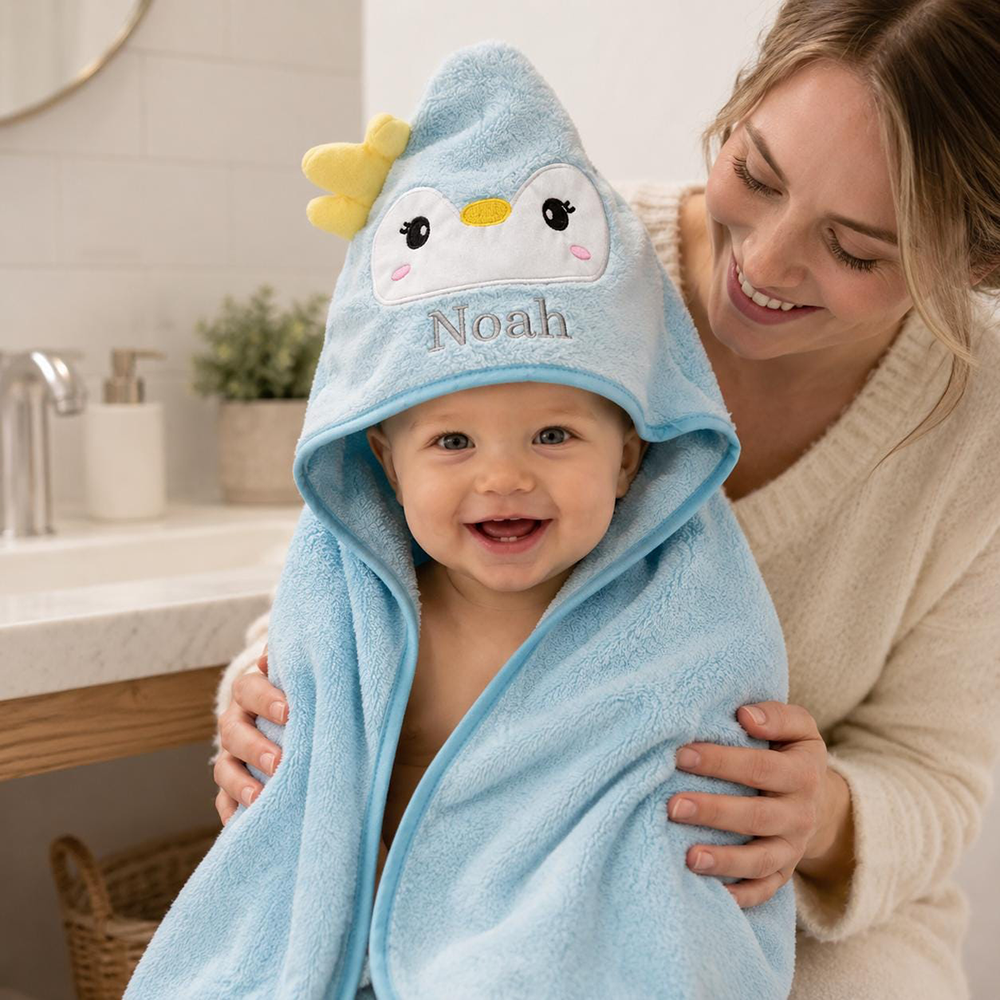 Personalized Embroidered Baby Animal Hooded Towel  | CWBaby502