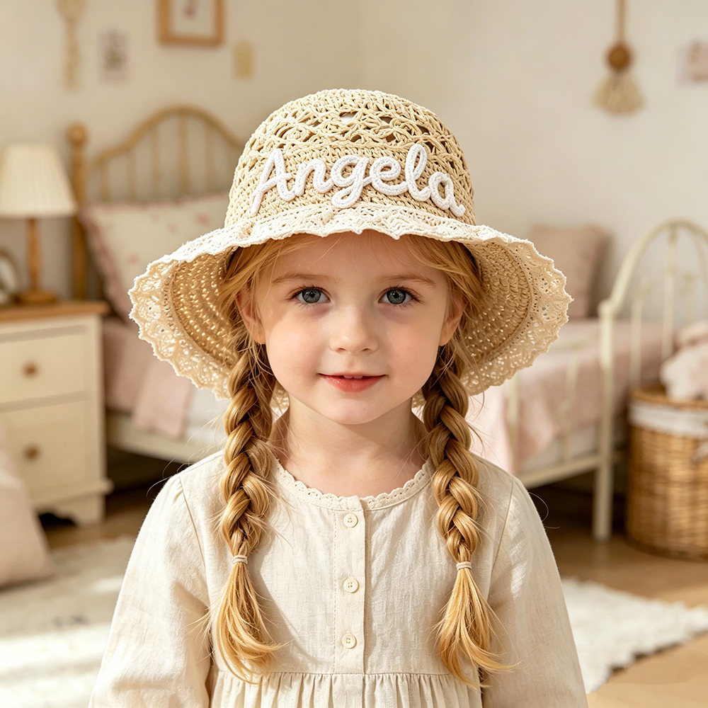 Personalized Hand Embroidered Crochet Straw Sun Hat | CWBeach248