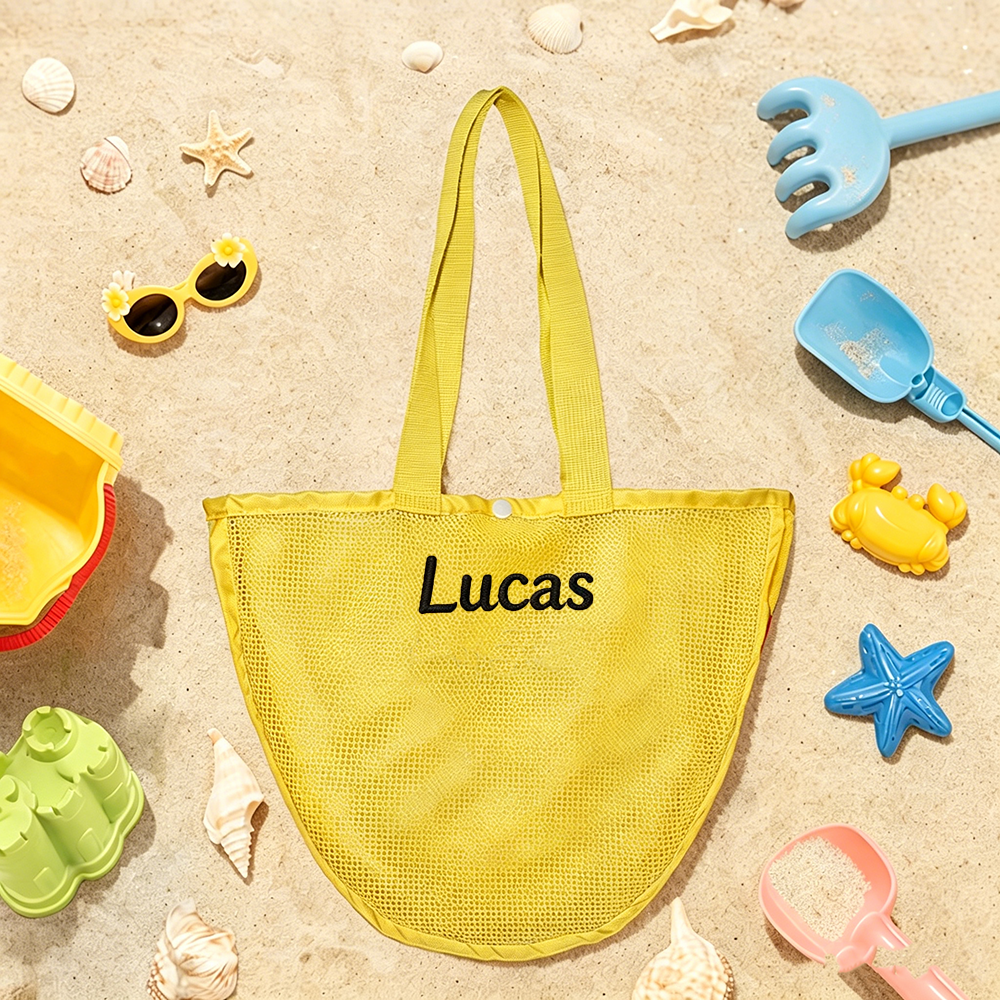 Personalized Embroidered Seashell Zipper Mesh Beach Bag | CWBeach249