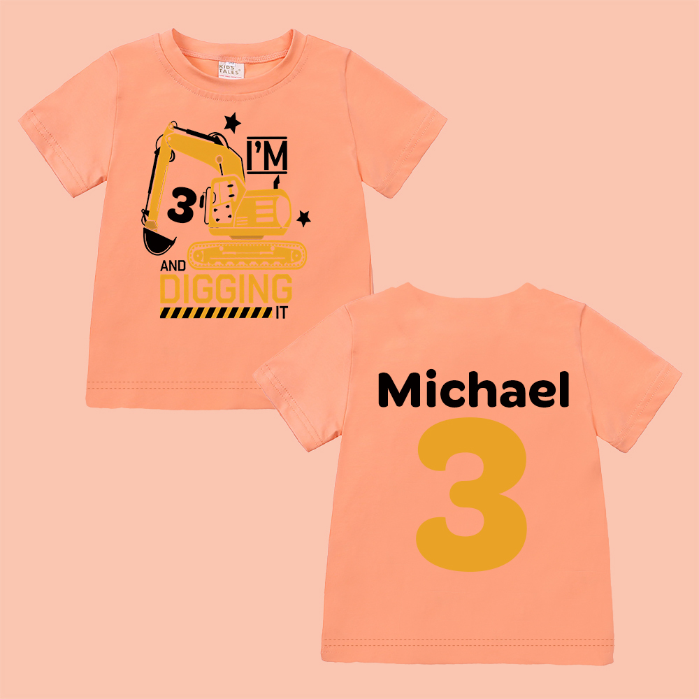 Personalized Construction Digging It Truck Birthday T-Shirt | inBirth26