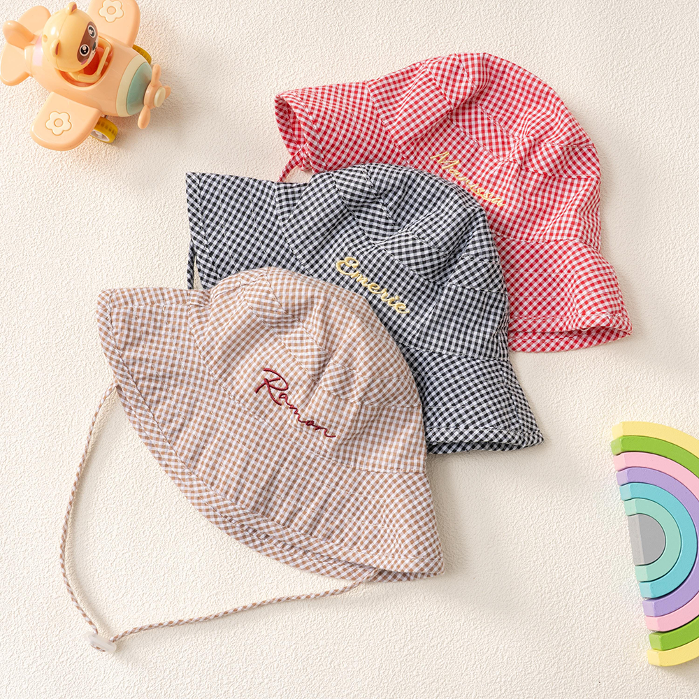 Personalized Embroidery Colourful Gingham Kids Bucket Hat | CWBeach250