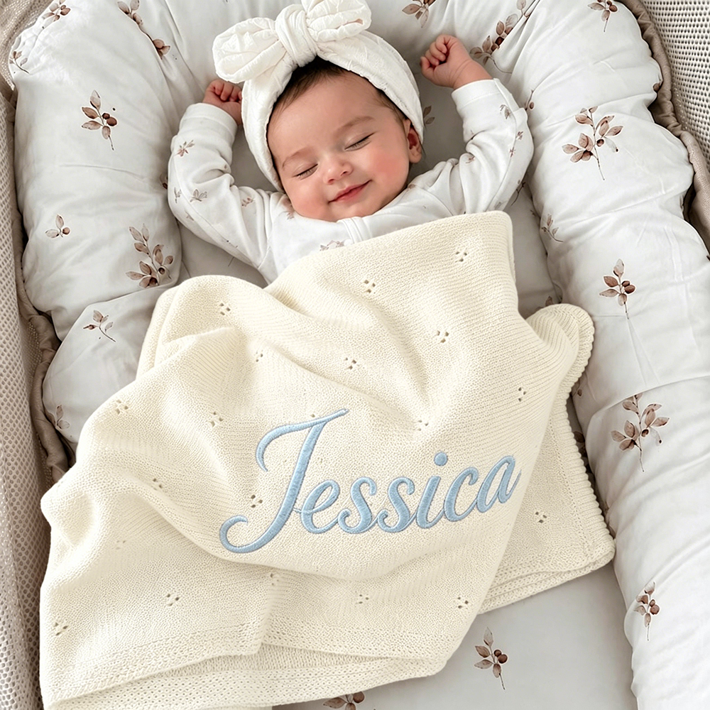 Personalized Embroidered Soft Crochet Baby Blanket | CWBaby505
