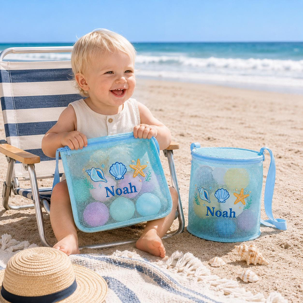 Personalized Embroidered Kids Mesh Beach Bag Set | CWBeach251