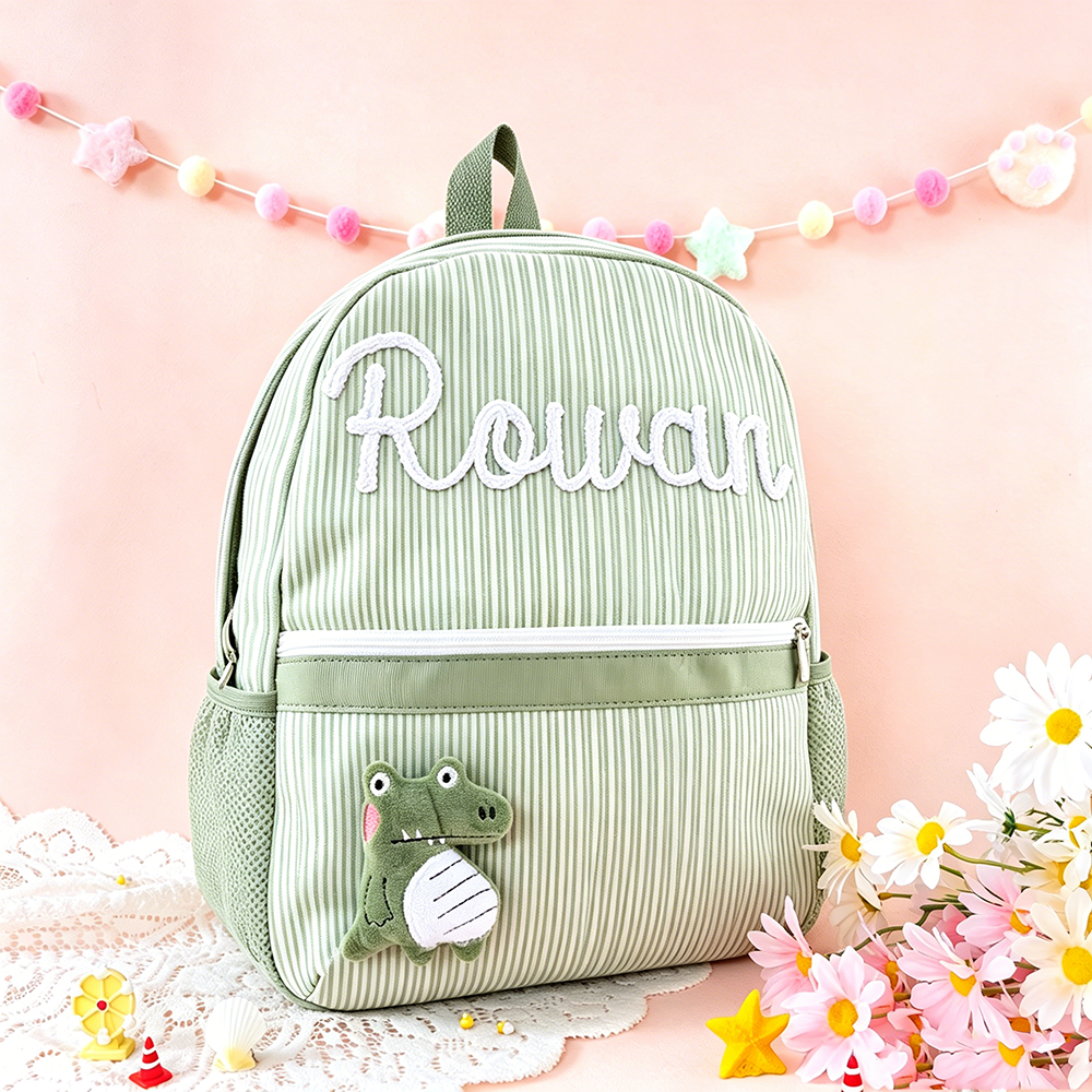 Personalized Kids Stripe Seersucker School Backpack | CWPack369