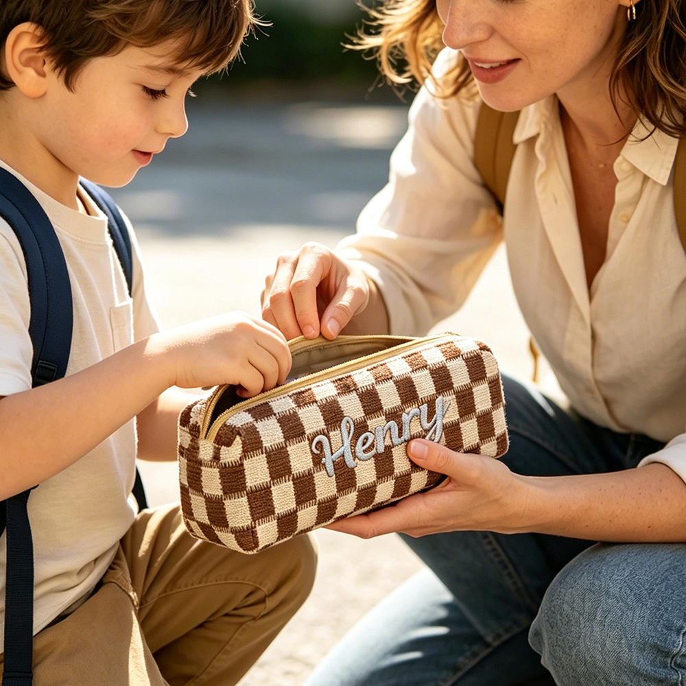 Personalized Embroidered Kids Colorful Gingham Pencil Case | CWPack372