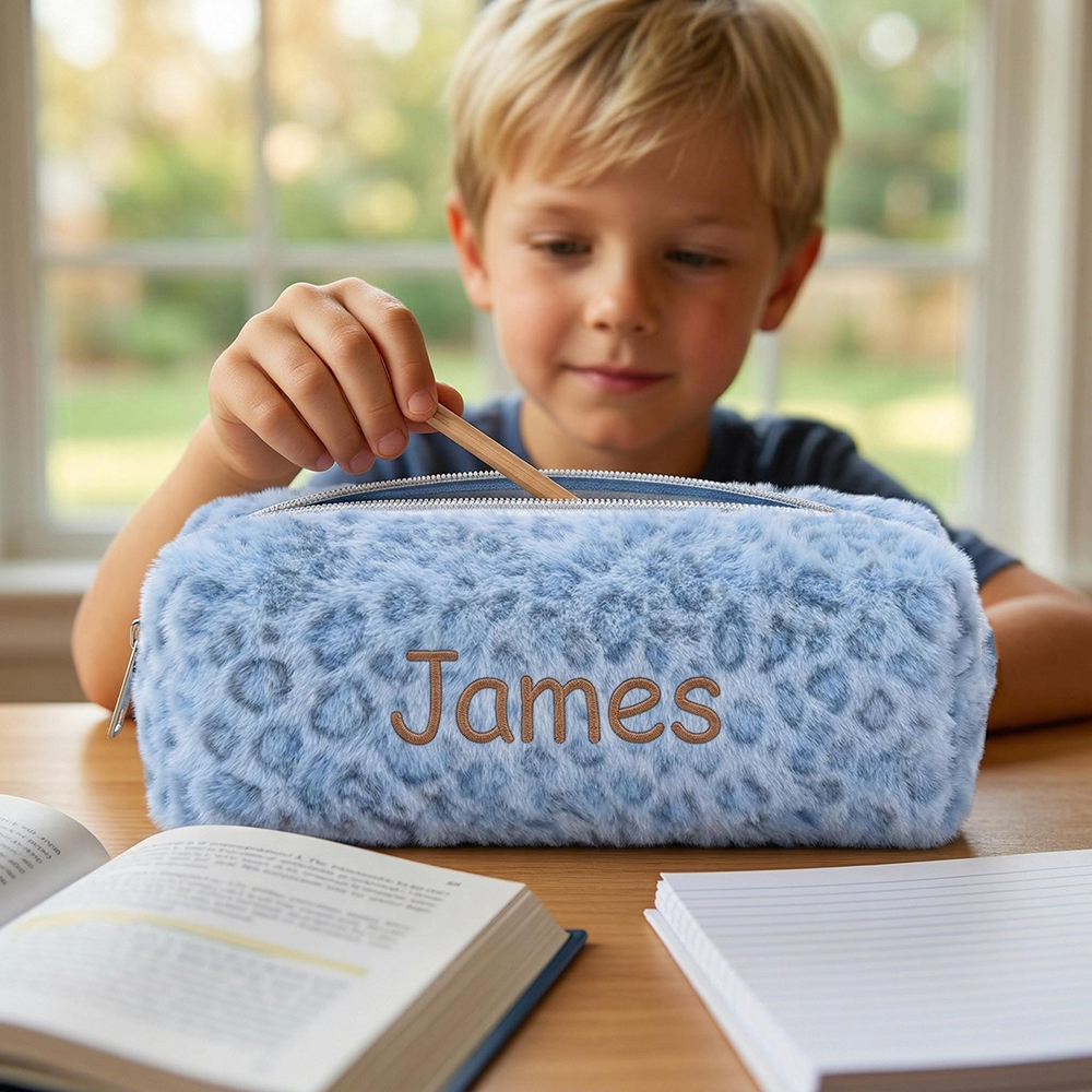 Personalized Embroidered Kids Soft Leopard Pencil Pouch | CWPack376