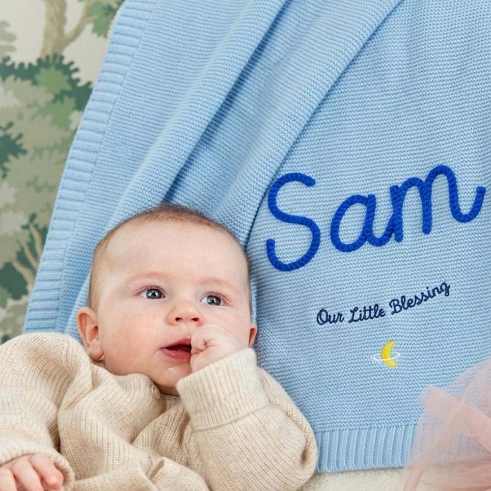 Personalized Hand Embroidered Knit Blanket for Baby | CWBaby512