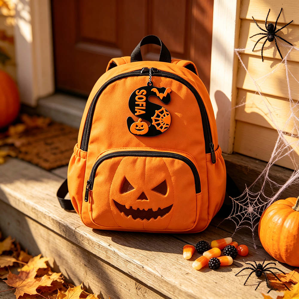 Personalized Halloween Retro Initial Name Tag | CWHalloween79