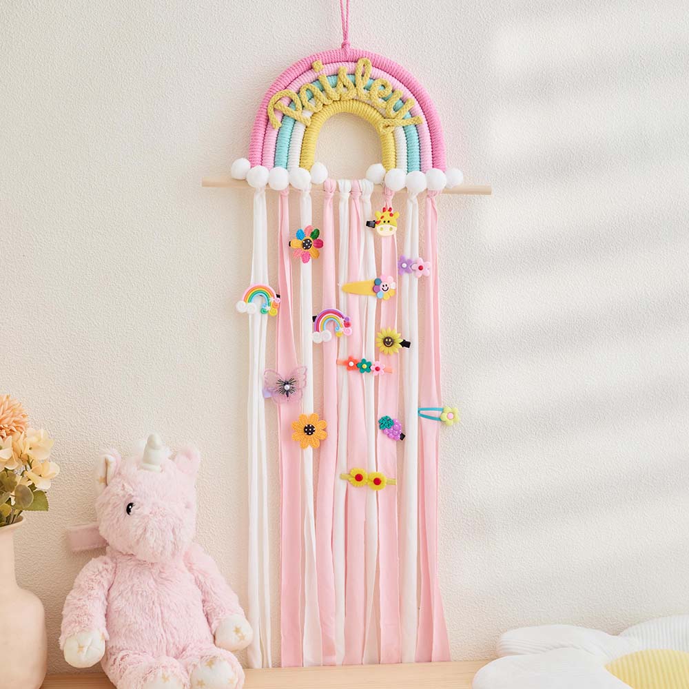 Personalized Hand Embroidered Kids Rainbow Hair Clip Holder | CWToy201