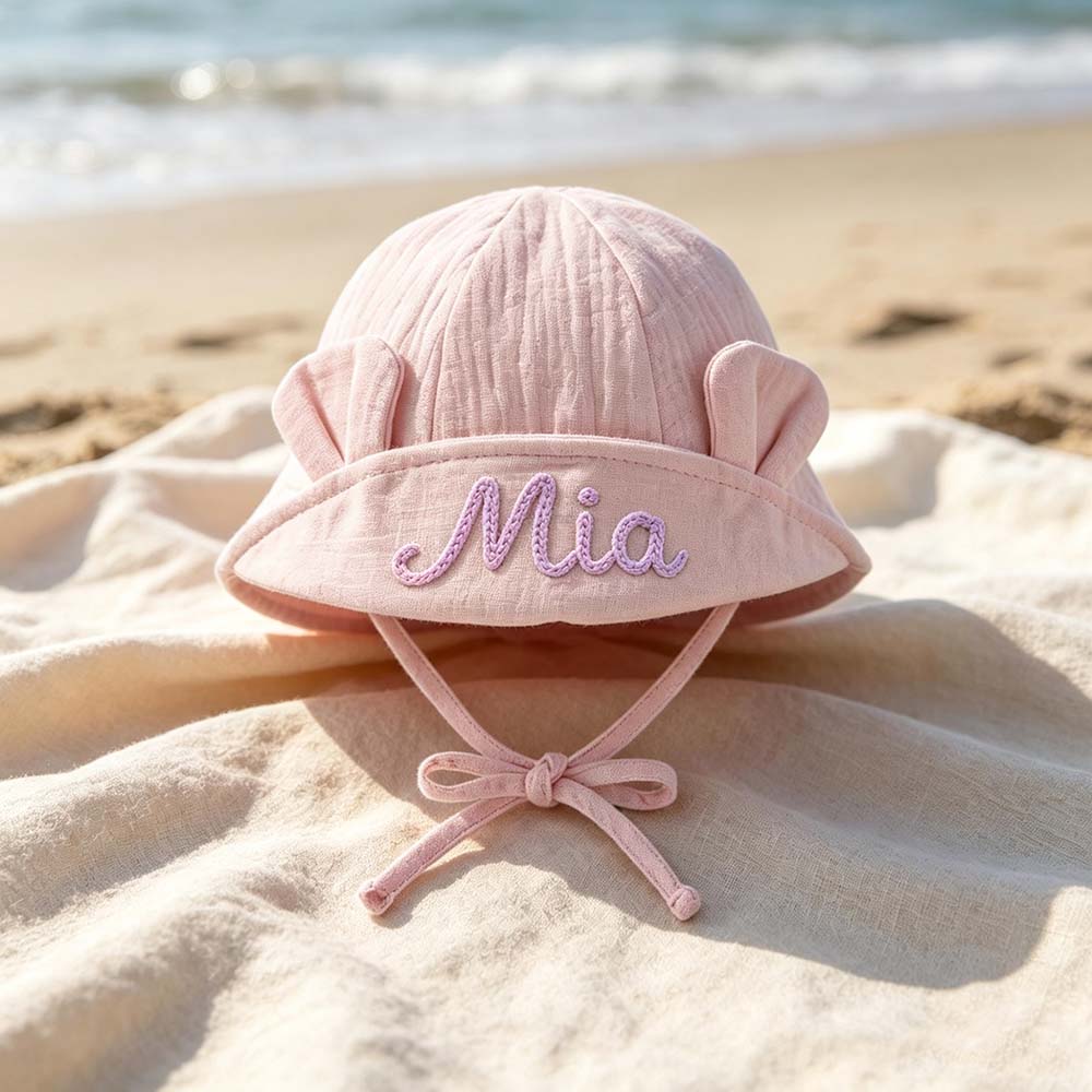 Personalized Hand Embroidered Baby Summer Hat With Ears | CWBeach266