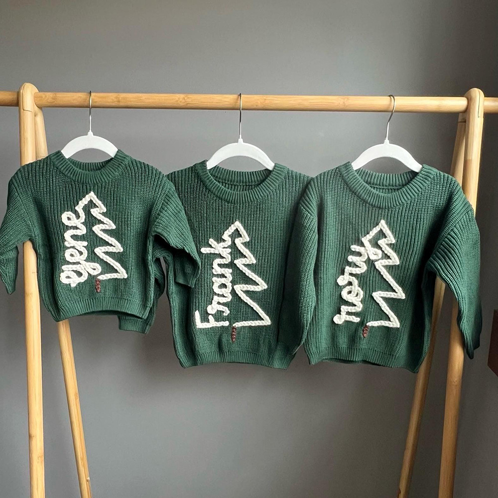 Personalized Hand Embroidered Christmas Tree With Name Sweater | MCGift370