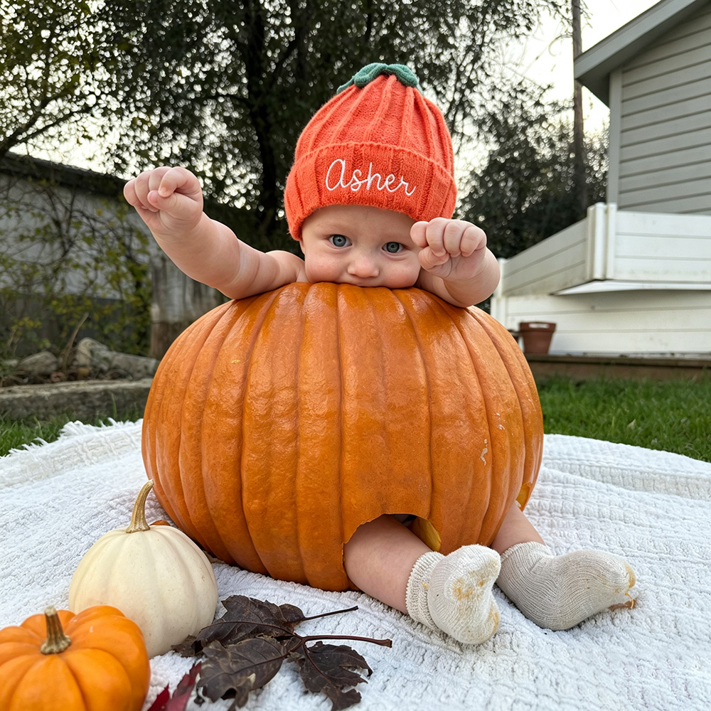 Personalized Embroidered Pumpkin Wool Beanie | CWHalloween126