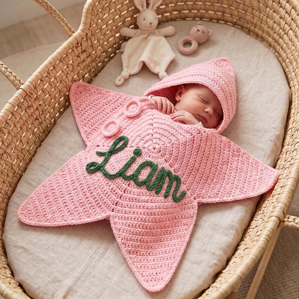 Personalized Hand Embroidered Hooded Crochet Star Baby Outfit | CWBaby524