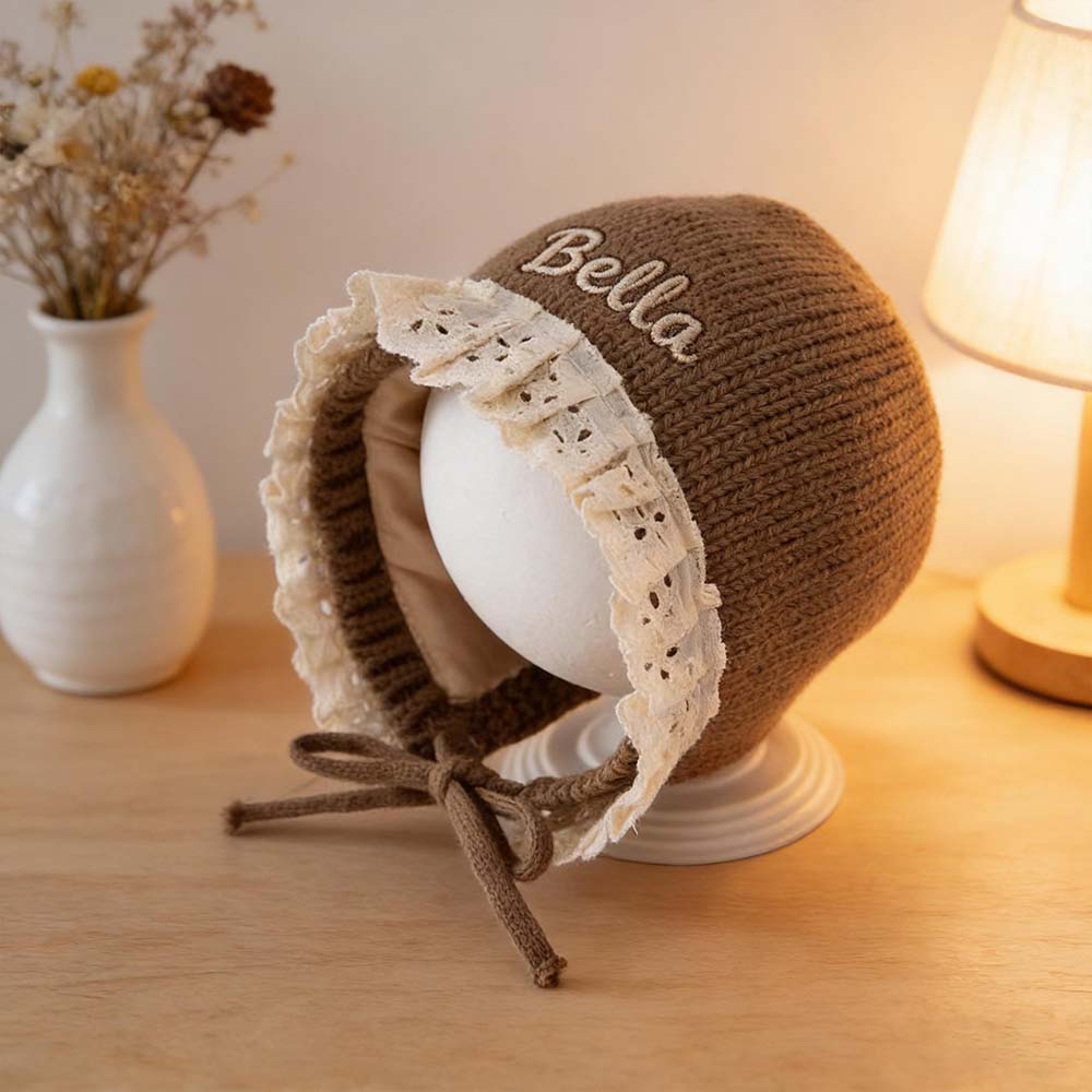Personalized Embroidery Winter Hat Lace Bonnet | HSKid61
