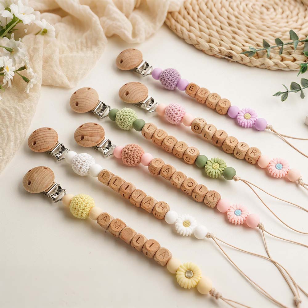 Personalized Baby Wooden Letter Bead Pacifier Clip | CWToy205
