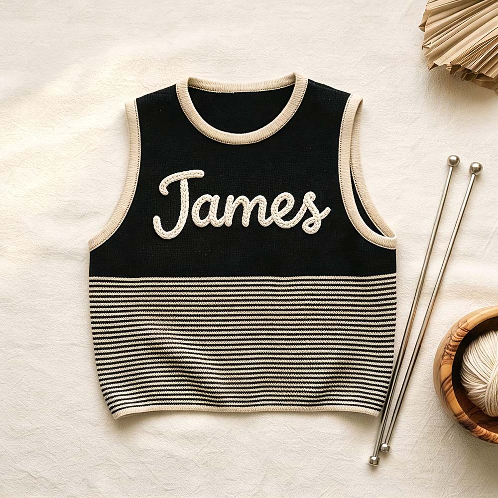 Personalized Hand Embroidered Kids Knit Crochet Vest | CWBaby529