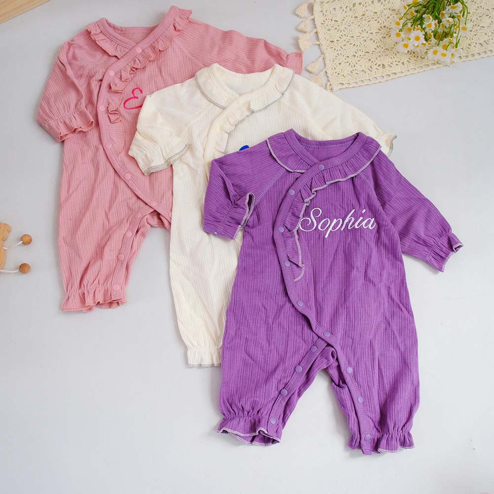 Personalized Embroidered Long Sleeve Buttons Ruffle Coming Home Outfit | CWBaby532