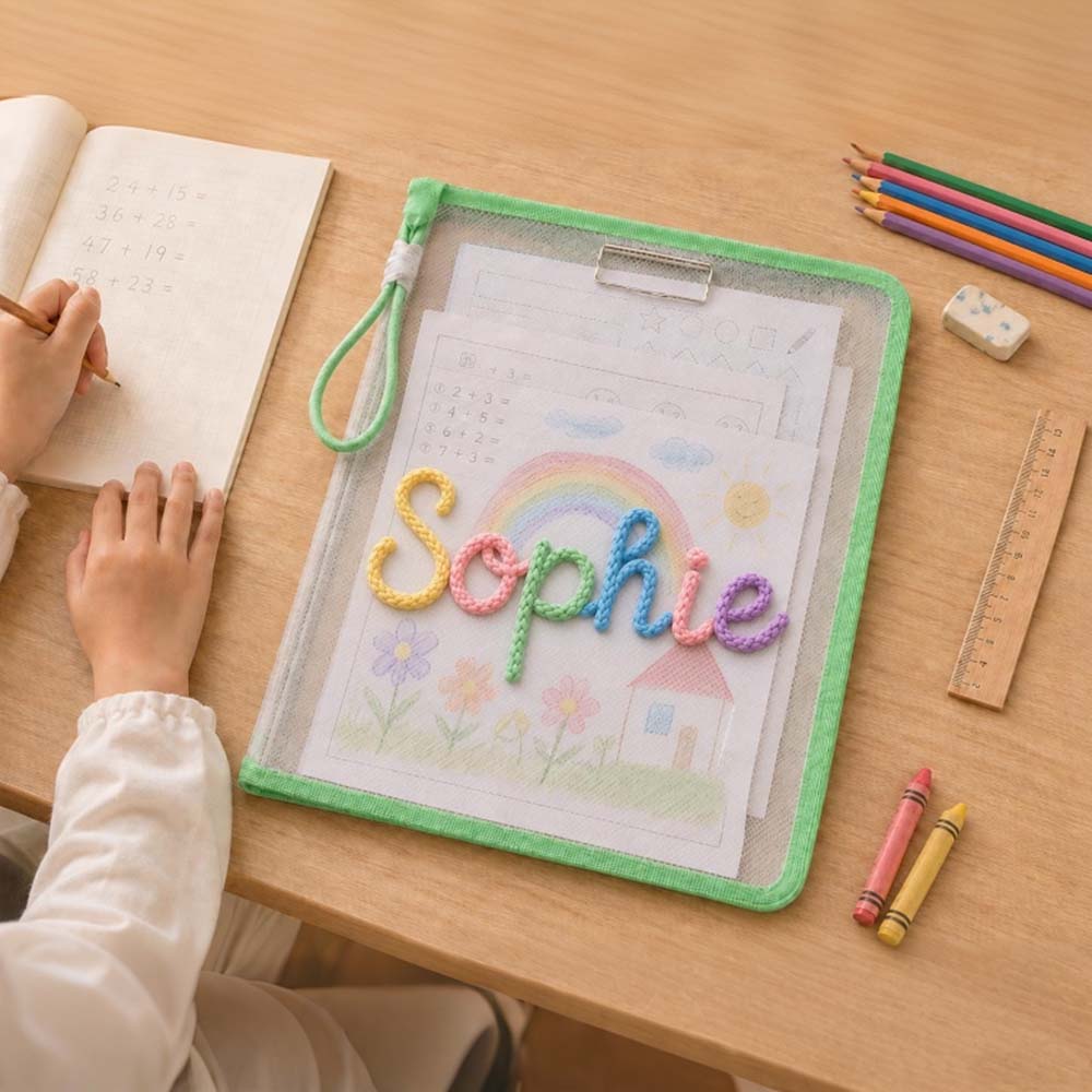 Personalized Hand Embroidered Homework Folder With Handle For Kids | CWToy207