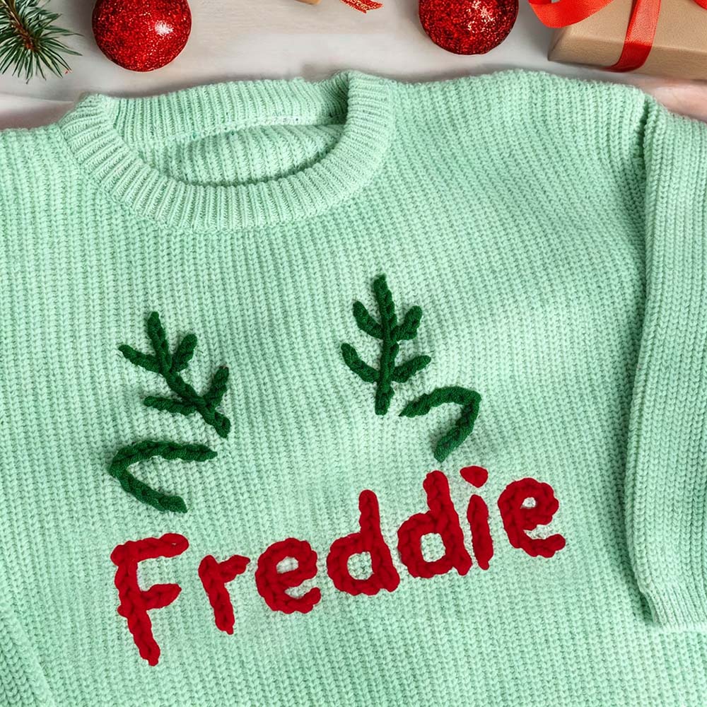 Personalized Hand Embroidered Christmas Knit Sweater | MCGift390