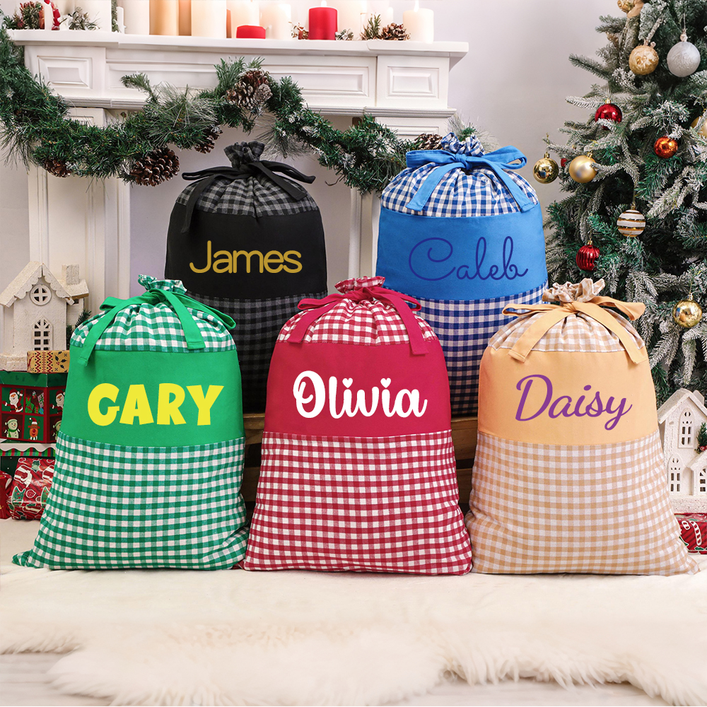 Personalized Christmas Gingham Name Santa Sack | MCGift392