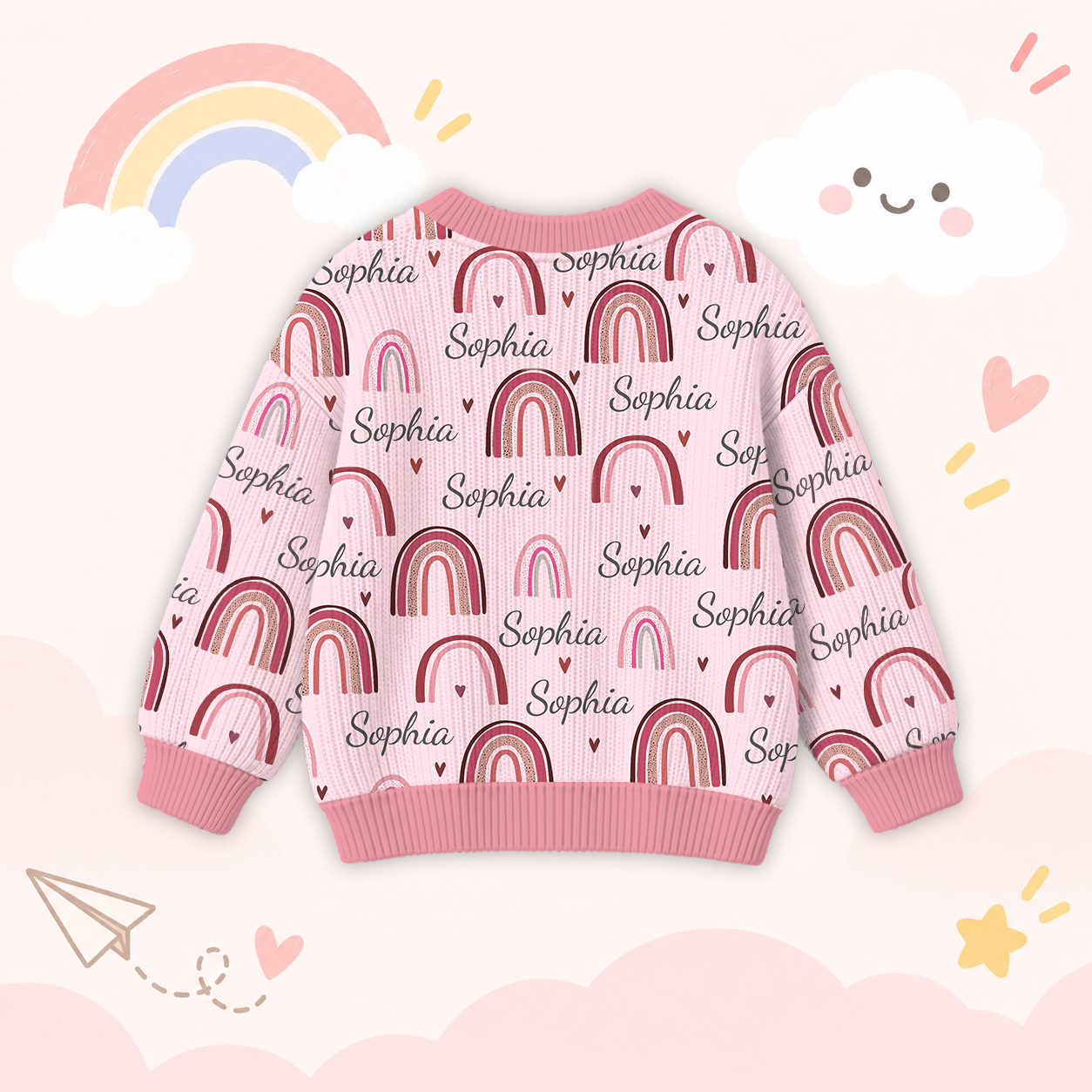Personalized Lovely Kids Rainbow Knit Sweater | CWSweater03